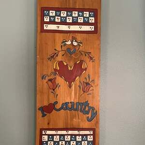 Vintage Hand Painted Folk Art Wooden Welcome Sign with Heart and Flowers